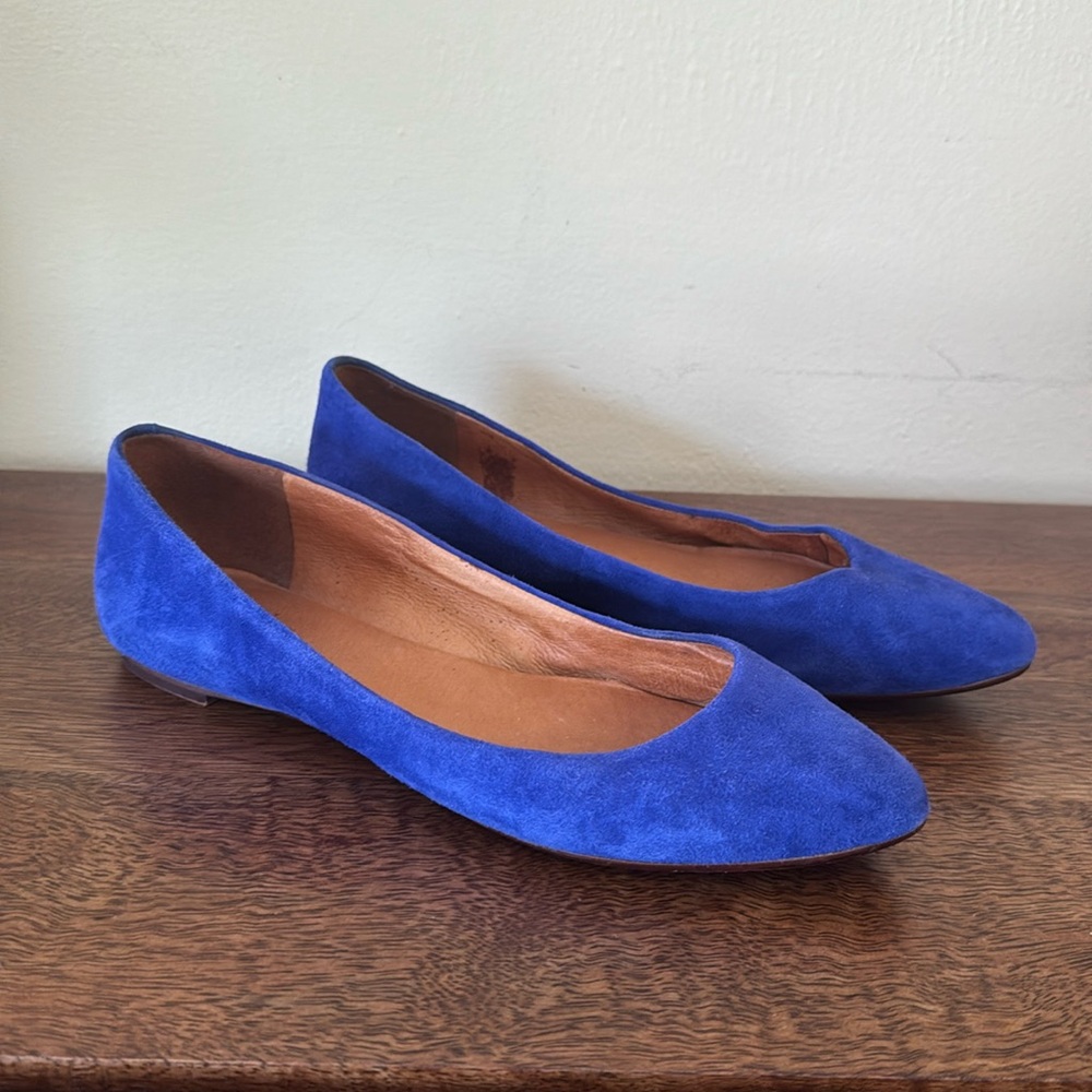 Madewell Sidewalk Skimmer Electric Blue Suede Leather Ballet Flats Shoes - 8.5